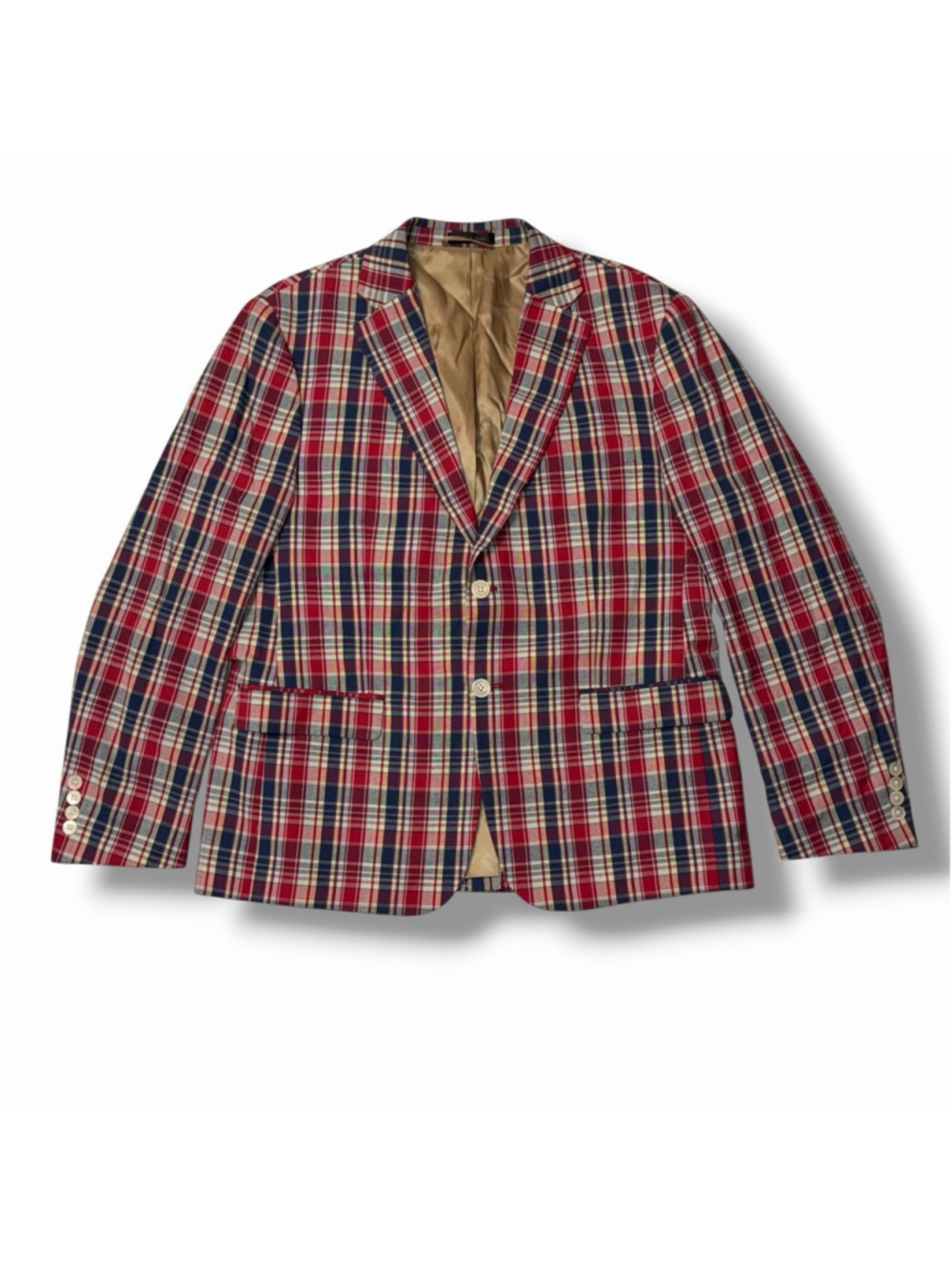 LAUREN Ralph Lauren VTG Red Yellow Blue Madras Plaid Sport Coat Blazer Men’s 42S